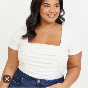 New Arula ruched crop top, cream, Size A, 1X Neutral Fitted Flattering Top